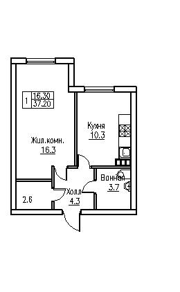 2-комнатная квартира с европланировкой